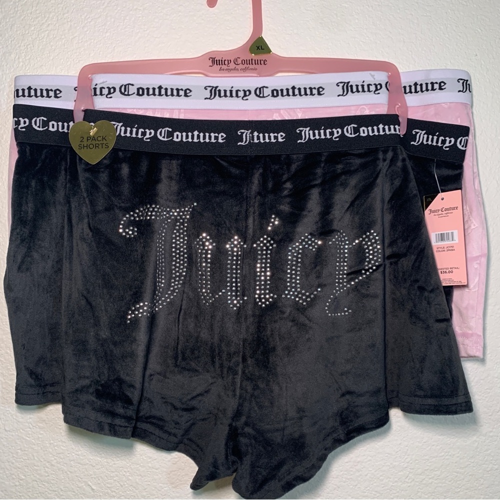 NWT Juicy Couture Velour 2 Pack Boxer Shorts Sleep Shorts Women's XL Bling PJs